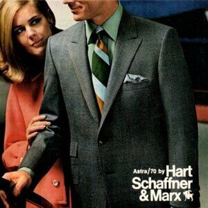 Hart Schaffner & Marx (USA) Men's Vintage Pure Wool Charcoal (2) Button Classic